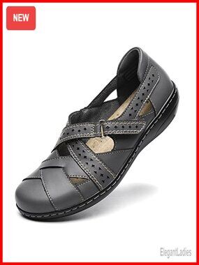 Genuine Leather Slip-On Loafer Flat Sandal Comfy Work Walking Shoe